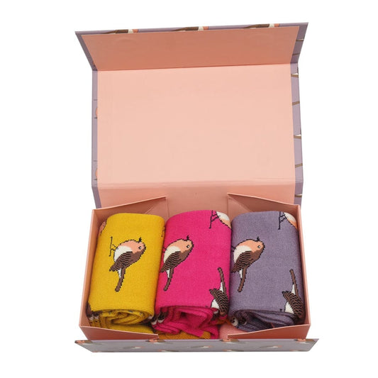 Miss Sparrow Ladies Bamboo Socks In a Box - Robins