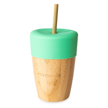 Load image into Gallery viewer, Bamboo Cup with Silicone Topper and Straws Kids Beakers BambooBeautiful Ltd Green