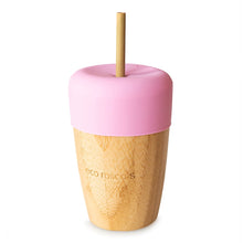 Load image into Gallery viewer, Bamboo Cup with Silicone Topper and Straws Kids Beakers BambooBeautiful Ltd Pink