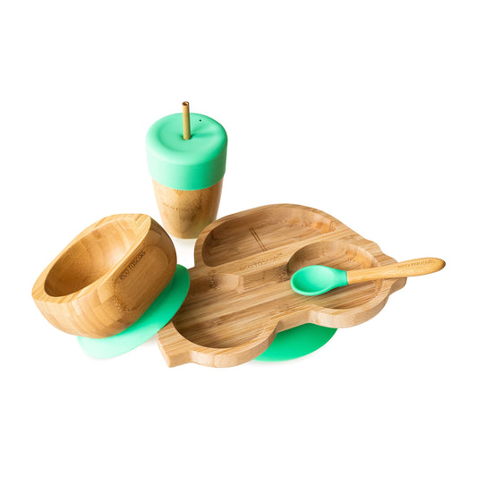Eco-Rascals Essential Weaning Set - Car Bamboo Plate, Bowl, Cup and Spoon Plates BambooBeautiful Ltd Green