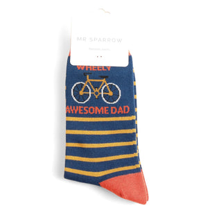 Mr Heron Mens Bamboo Socks - Wheely Awesome Dad - Navy