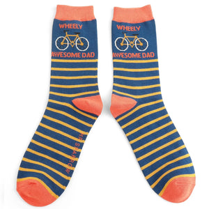 Mr Heron Mens Bamboo Socks - Wheely Awesome Dad - Navy