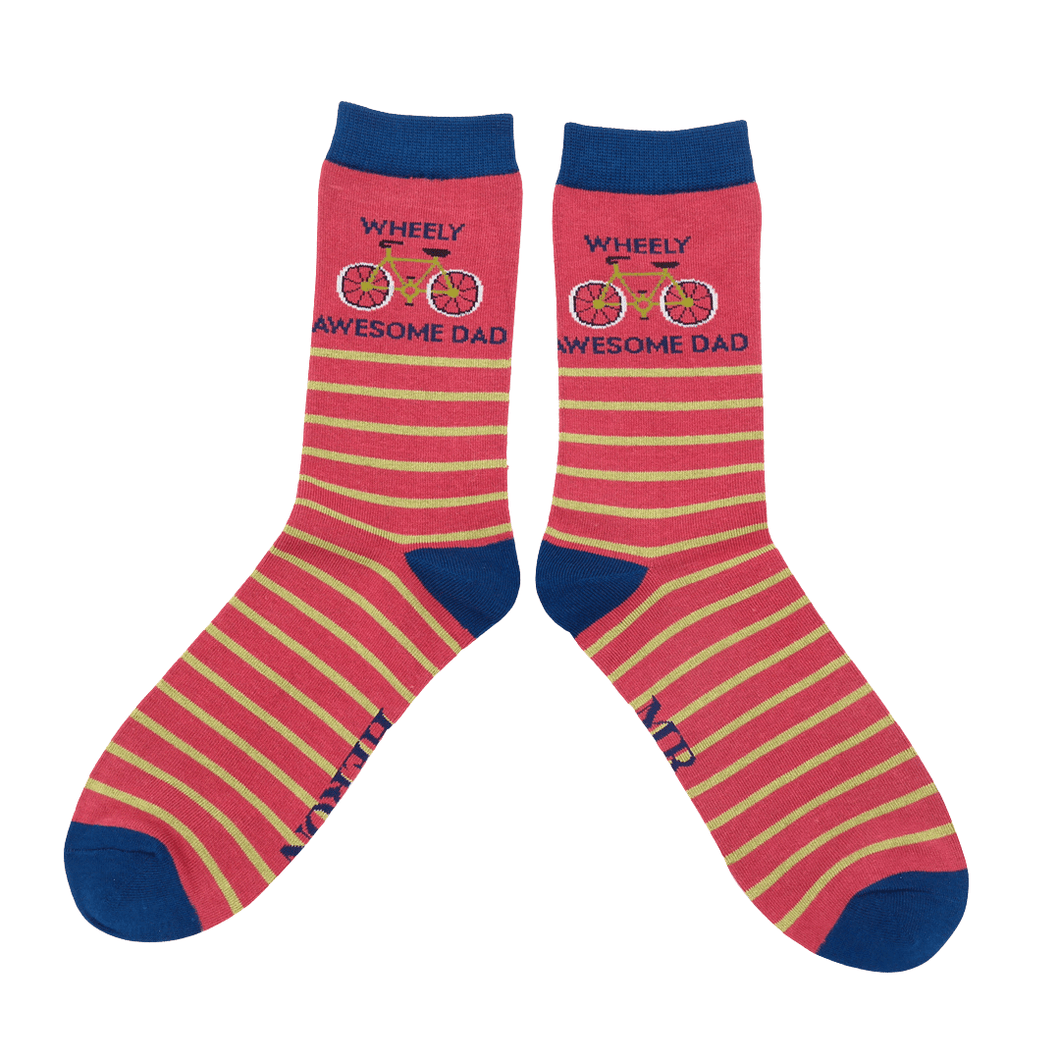 Mr Heron Mens Bamboo Socks - Wheely Awesome Dad - Oxblood