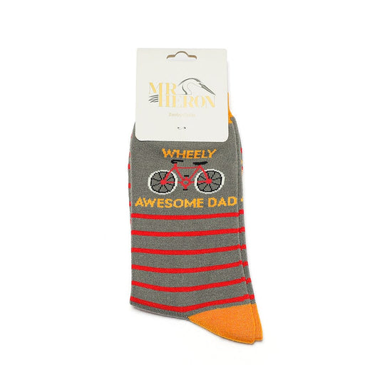 Mr Heron Mens Bamboo Socks - Wheely Awesome Dad - Grey
