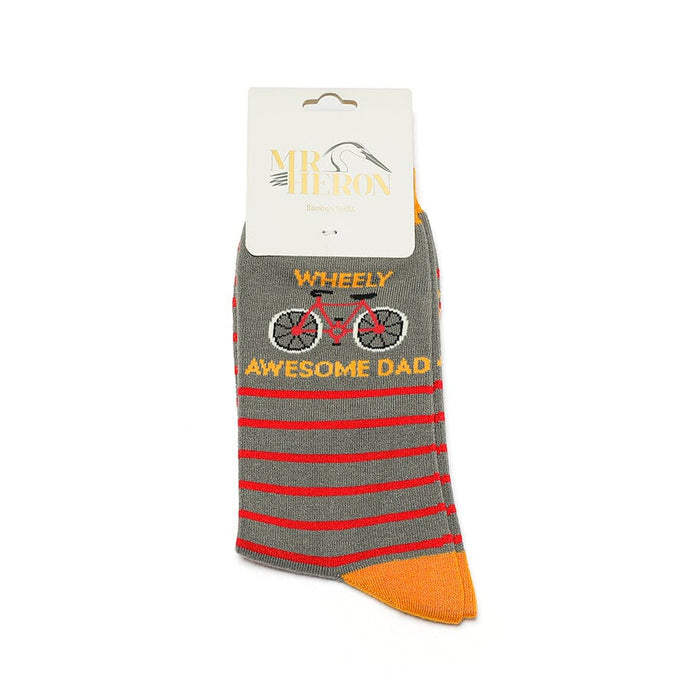 Mr Heron Mens Bamboo Socks - Wheely Awesome Dad - Grey