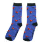 Pair of Royal blue socks with dark blue trim, with pheasant design