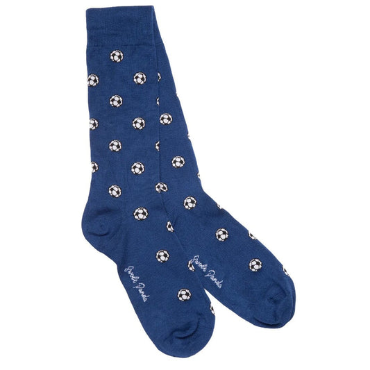 Blue sock with soccer ball pattern