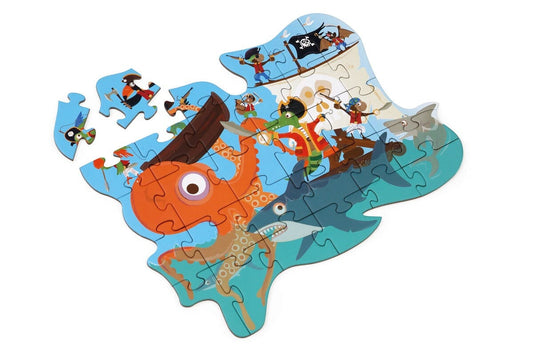 The completed jigsaw puzzle with 2 pieces left to be inserted. The shape of the jigsaw are irregular rather than square or rectangular. 