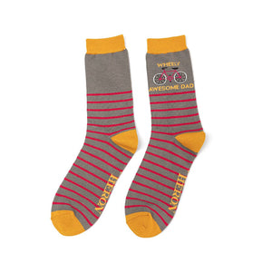 Mr Heron Mens Bamboo Socks - Wheely Awesome Dad - Grey