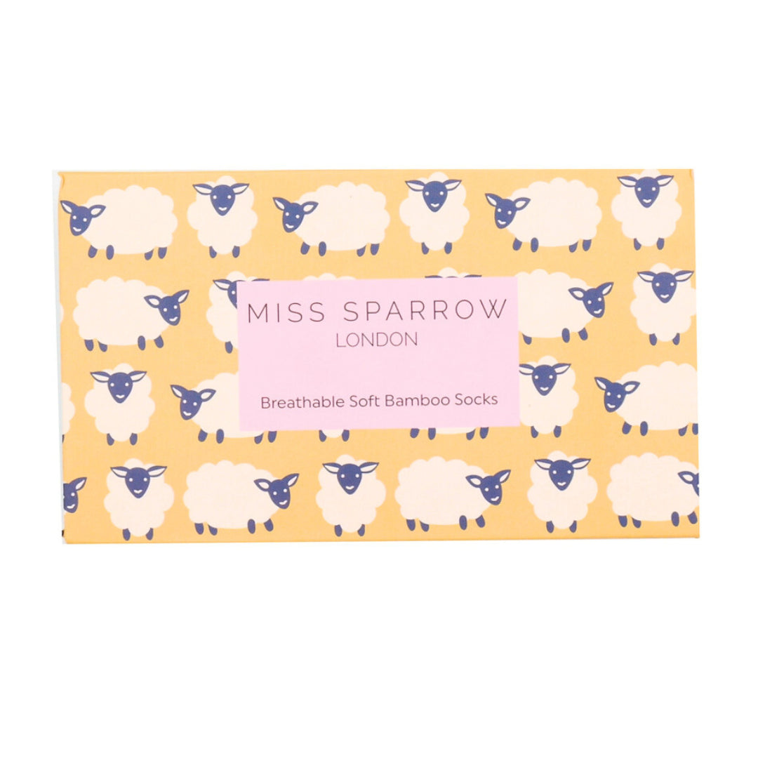 Miss Sparrow Ladies Bamboo Socks In a Box Happy Sheep