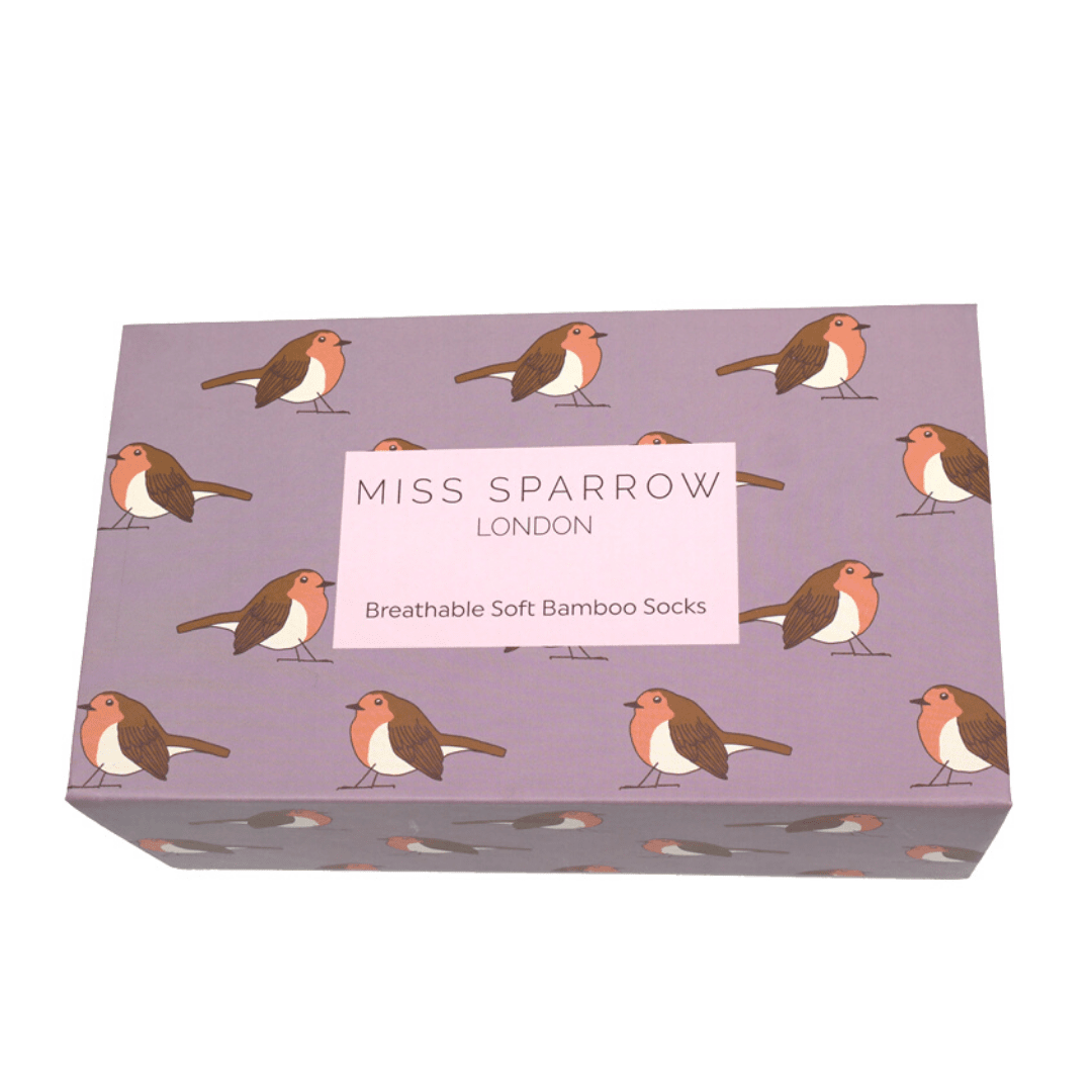 Miss Sparrow Ladies Bamboo Socks In a Box - Robins