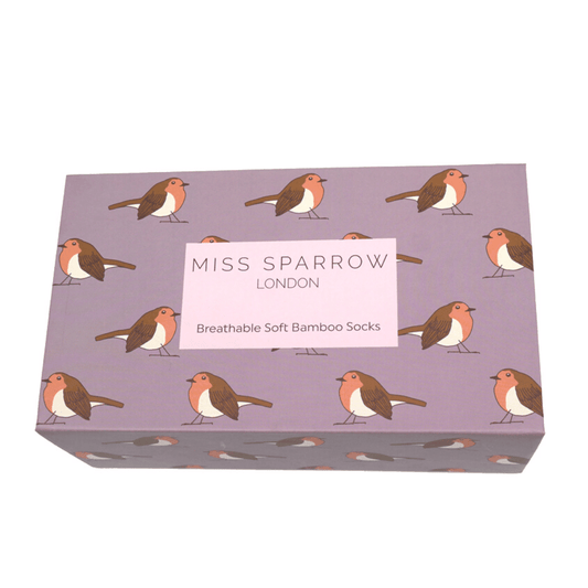 Miss Sparrow Ladies Bamboo Socks In a Box - Robins