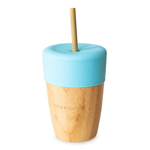 Bamboo Cup with Silicone Topper and Straws Kids Beakers BambooBeautiful Ltd Blue 