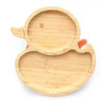 Bamboo Kids Plate with Silicone Suction Base - Duck Plate Kids BambooBeautiful Ltd Orange 