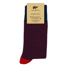 Load image into Gallery viewer, Bamboo Socks Blue and Burgundy Stripey