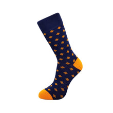 Load image into Gallery viewer, Individual bamboo sock, blue with orange diamonds