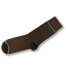 Load image into Gallery viewer, Bamboo Socks - Brown with Turquoise Stripe BambooBeautiful Ltd 
