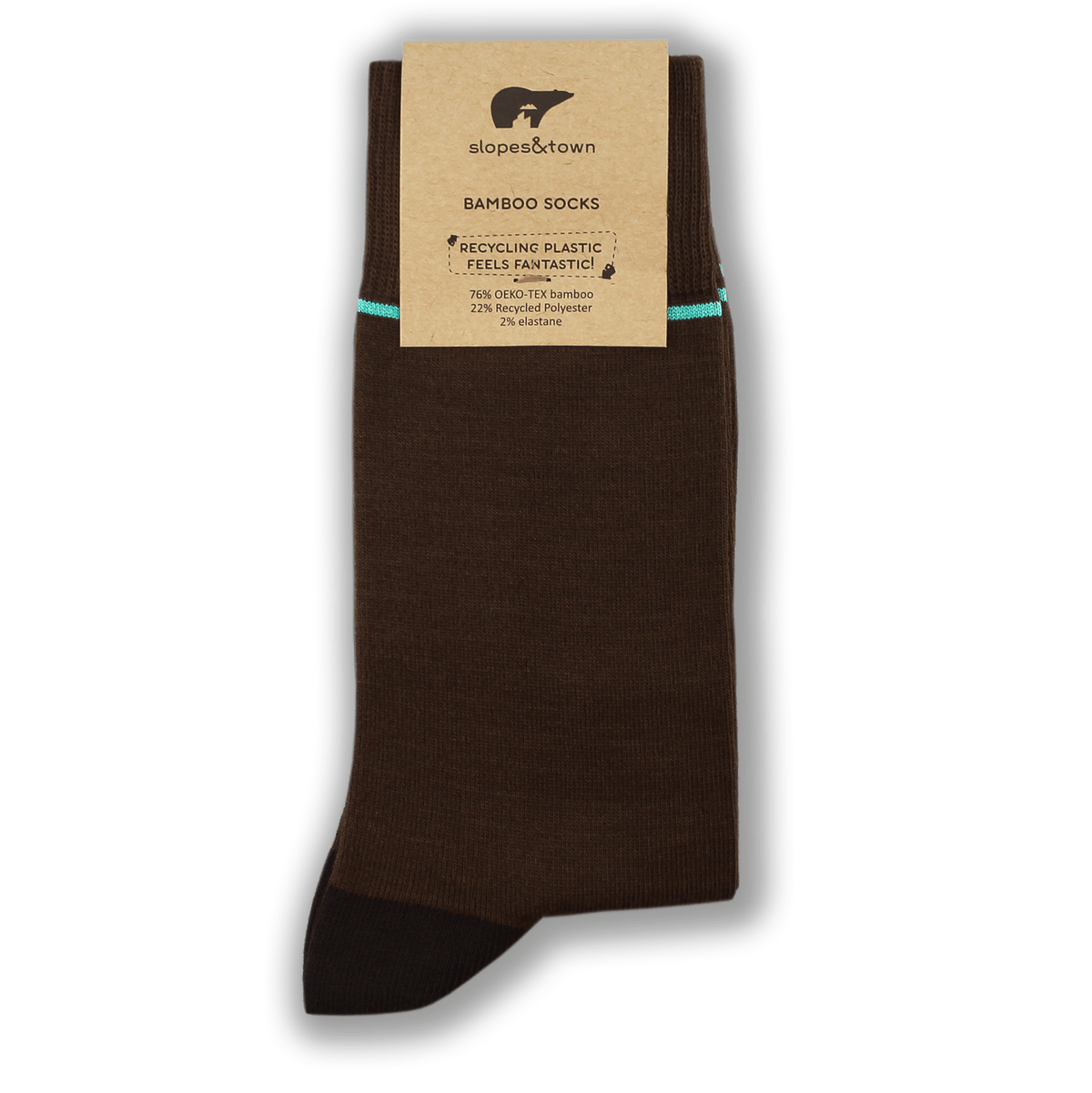 Bamboo Socks - Brown with Turquoise Stripe BambooBeautiful Ltd 