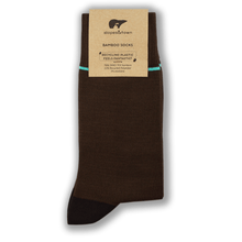 Load image into Gallery viewer, Bamboo Socks - Brown with Turquoise Stripe BambooBeautiful Ltd 