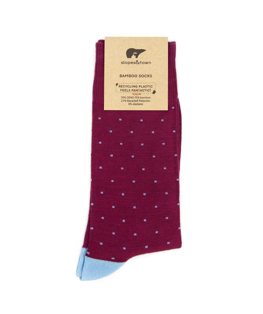 Bamboo Socks - Burgundy with Blue Dots BambooBeautiful Ltd 