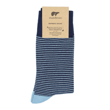 Load image into Gallery viewer, Slopes and Town Bamboo Socks Light and Dark blue stripes