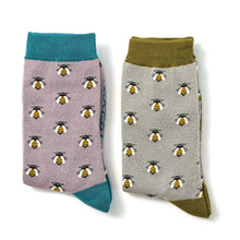 Load image into Gallery viewer, two pairs of mens Mr Heron bamboo socks with honey bee design