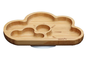 Children's bamboo plate with sections and silicone base - snazzy kid - cloud design